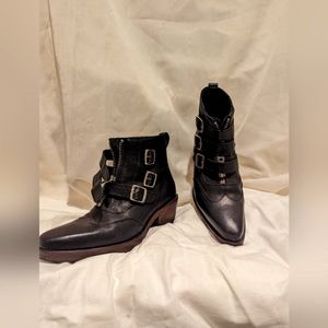 John Fluevog Black Ankle Boots with Buckles